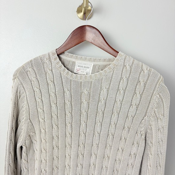 VTG‎ Eddie Bauer Cotton Sweater Fisherman Beige Cable Knit Men's L Classic TSITP - Picture 2 of 10